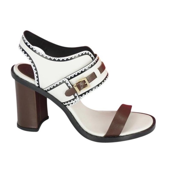 TORY BURCH WHITE LEATHER RALEIGH SANDAL HEELS SIZE 10